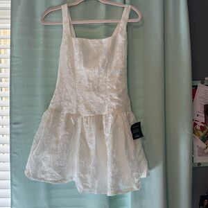 Lulus Exuberant Elegance White Jacquard Drop Waist Mini Dress!